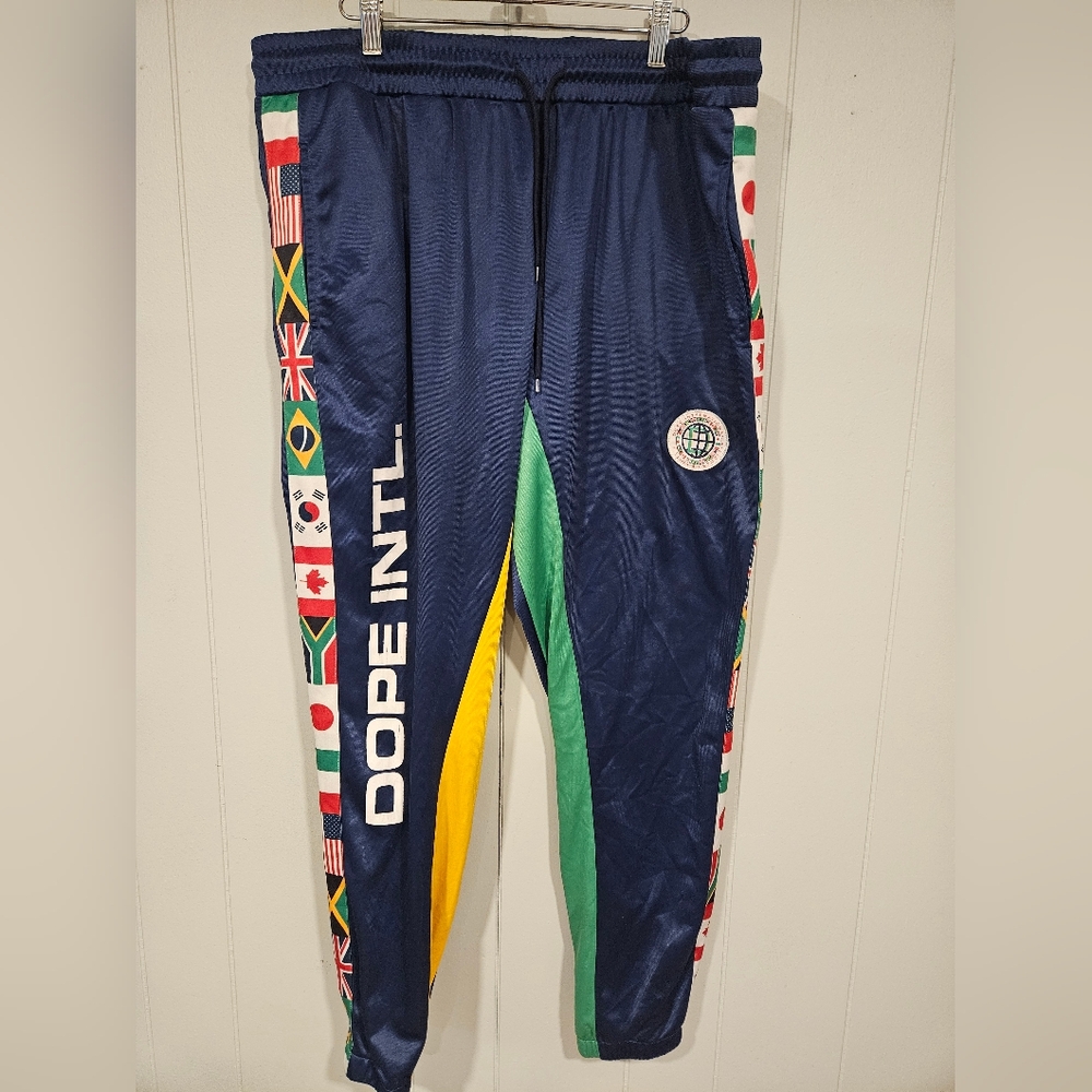 Dope Intl Track Pants Men XXL Flags Logo Patch Colorblock Joggers Y2K Streetwear